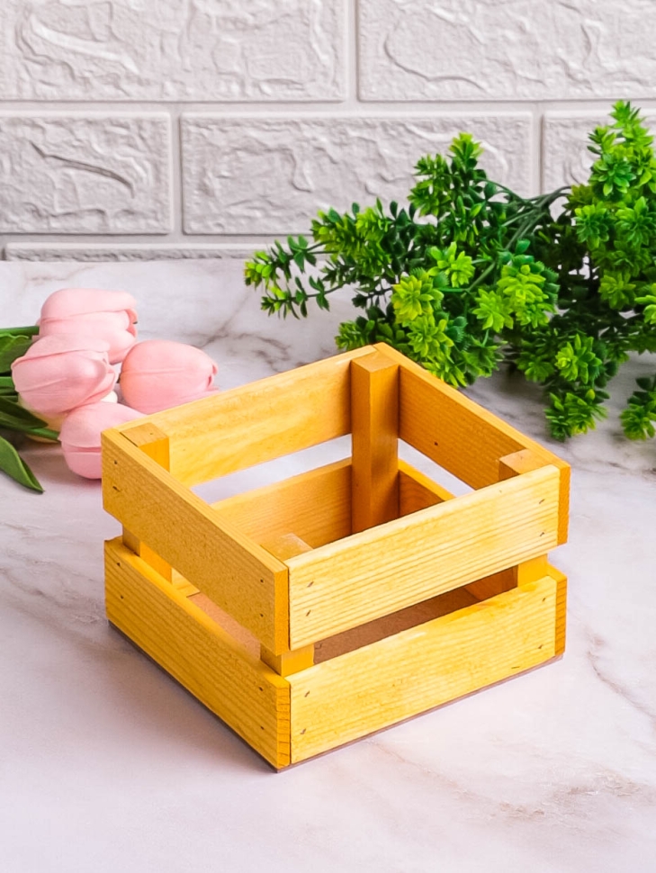 Ящик деревянный 13х12хh8см желтый