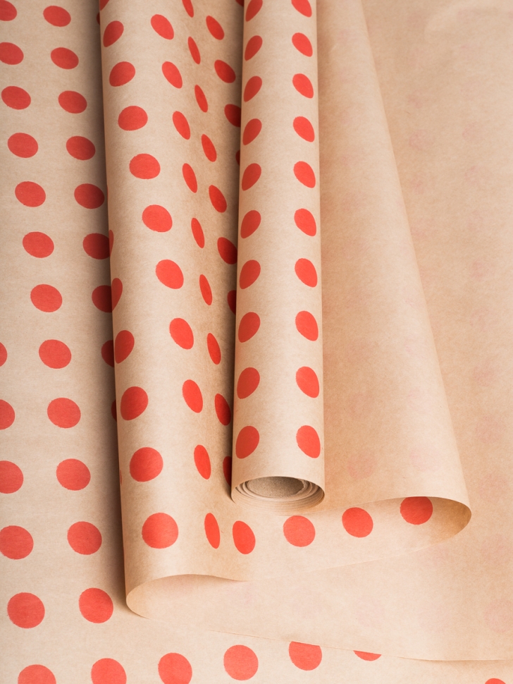 Бумага крафт 70г/м2, 70см x 10м, Горох 18 красный