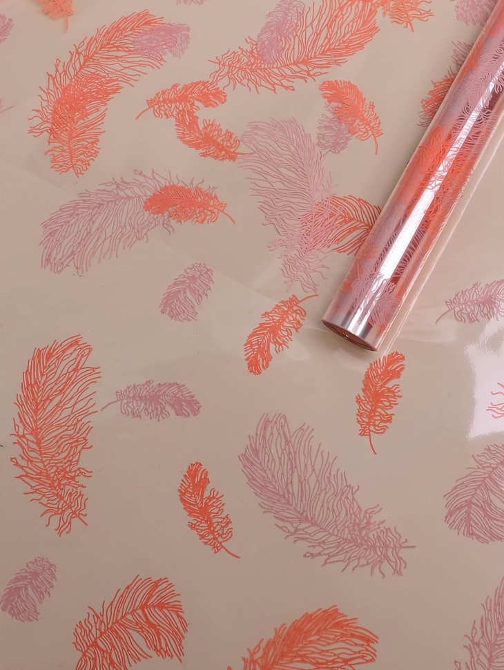 Пленка цветная 60см Перышки пудра/персиковый Пленка цветная 60см Перышки пудра/персиковый