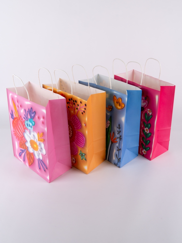 Сумочка крафт Цветы 728-171 18,5х25х9,5см микс Сумочка крафт Цветы 728-171 18,5х25х9,5см микс