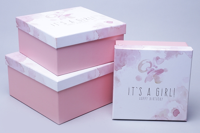 Коробка квадрат набор из 3шт 21x21x10,5см W71301-7ABC Girl розовый