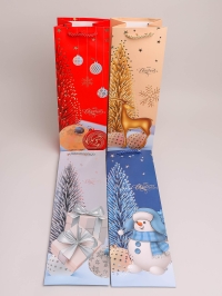 Сумочка подарочная под бутылку НГ 35х9x12см 530-32 микс