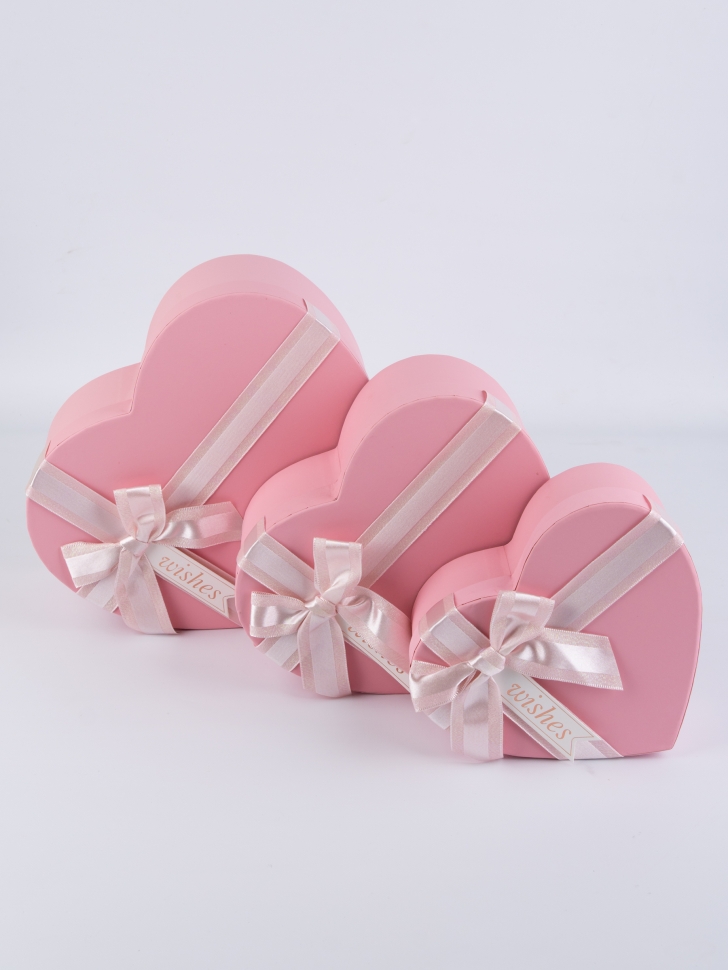 Коробка Сердце набор из 3шт 21х20х9см пожелания розовый
