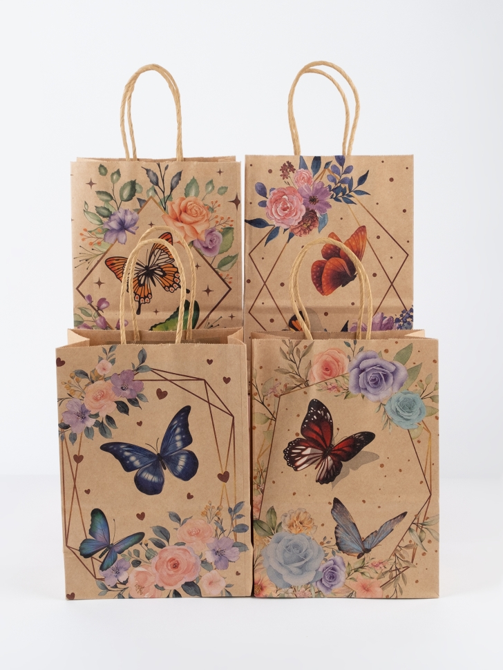 Сумочка крафт Бабочки 728-176 15х21х8см микс