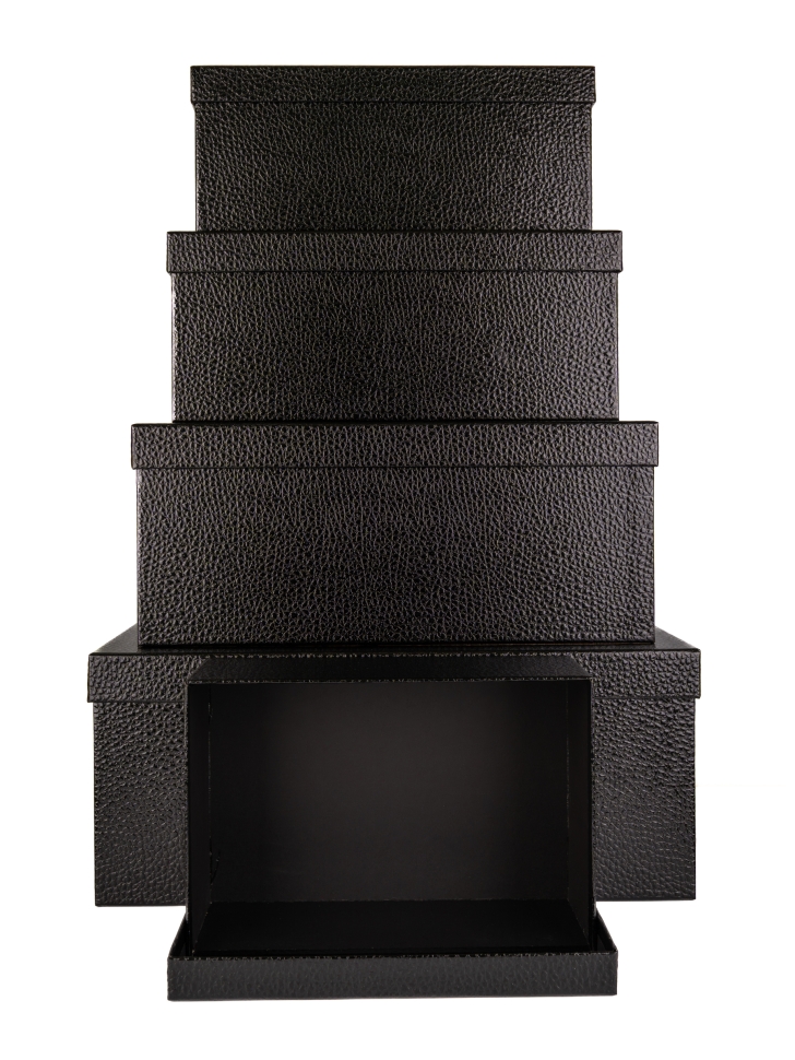 Коробка прямоугольник набор из 5шт 53х35х22см текстура кожи черный Коробка прямоугольник набор из 5шт 53х35х22см текстура кожи черный