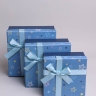 Коробка квадрат набор из 3шт 19x19x9см звезды с бантом голубой Коробка квадрат набор из 3шт 19x19x9см звезды с бантом голубой