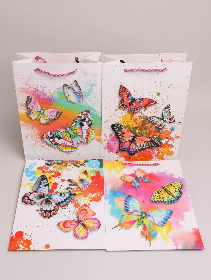 Сумочка подарочная 26х32x10см 530- 83 бабочки микс