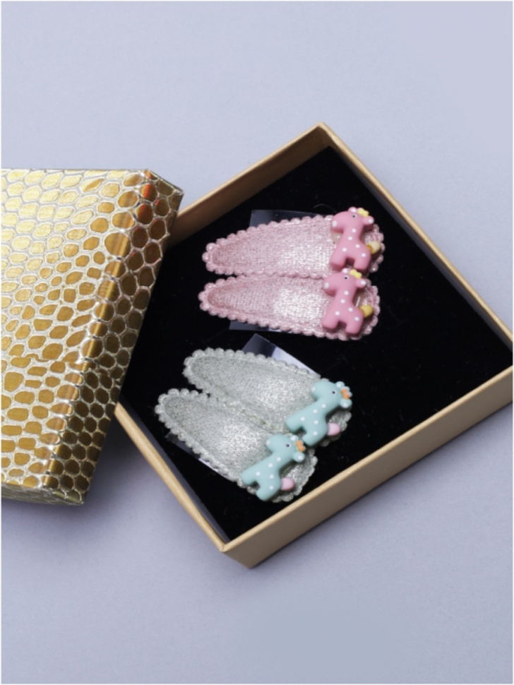 Клик-клак набор из 4 шт 4,5х1,5 с блеском, Жираф кремовый/мята