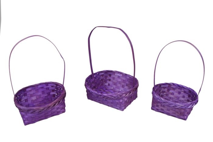 Корзина плетеная бамбук 3шт D25x10/36см фиолетовый