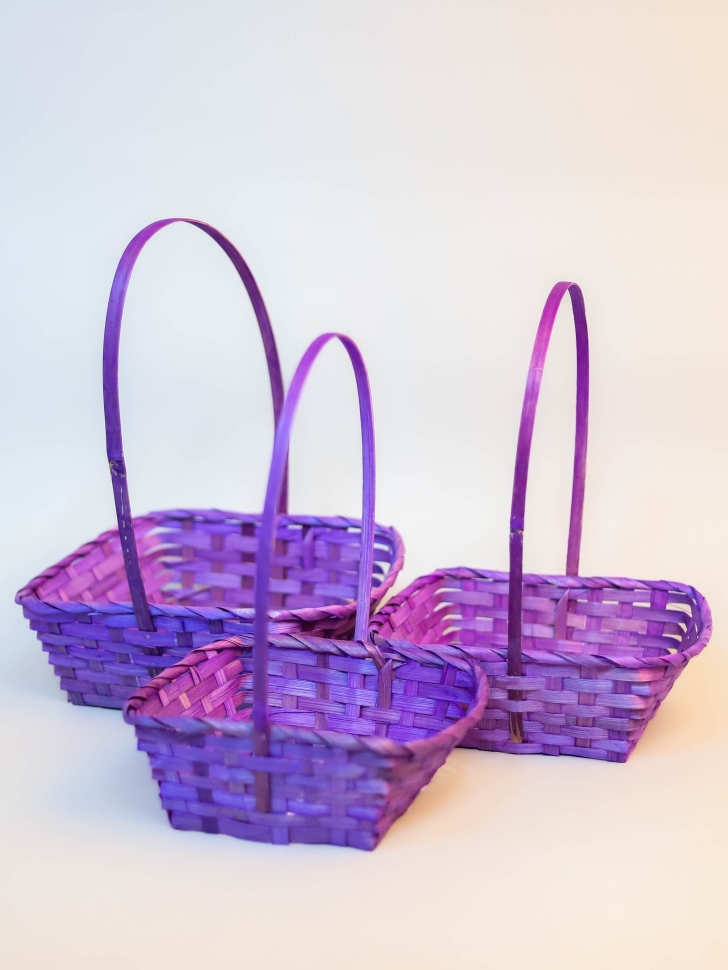 Корзина плетеная бамбук 3шт D25x10/36см фиолетовый