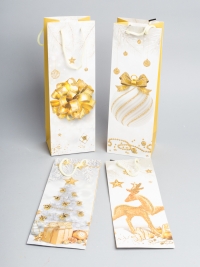 Сумочка бумажная с блестками НГ 12х35х9см GYH22627-109 под бутылку микс