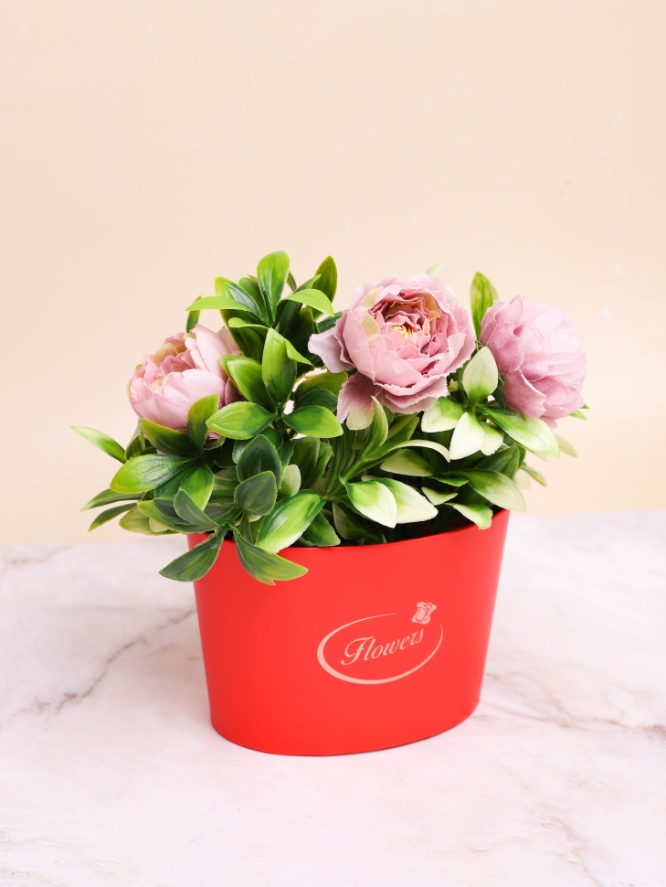 Коробка для цветов овал 14х10,6х10см красный Коробка для цветов овал 14х10,6х10см красный