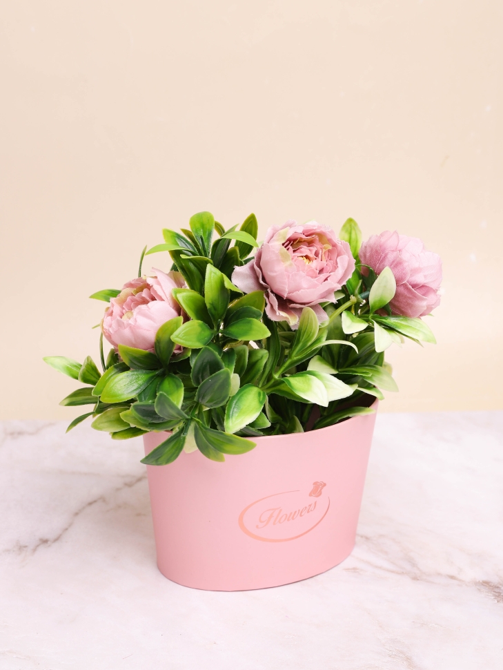 Коробка для цветов овал 14х10,6х10см розовый Коробка для цветов овал 14х10,6х10см розовый