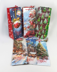 Сумочка подарочная под бутылку НГ 14х35x11см микс