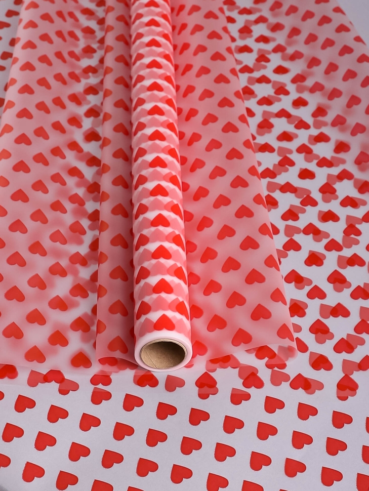 Пленка матовая Сердца 15 70см х 10м красный