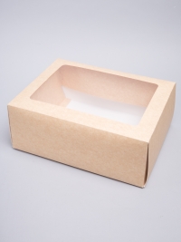 Коробка самосборная 33х25х13см с окном крафт бьянко