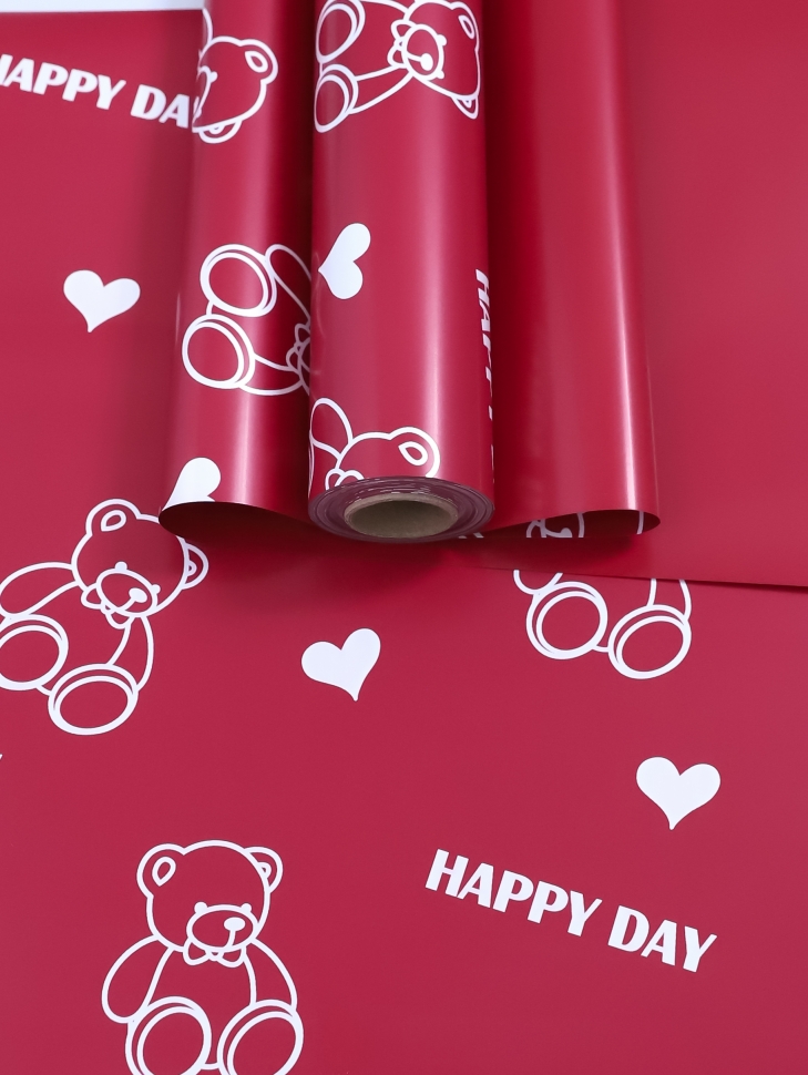Пленка матовая 65мкм 58см х 10м Мишки красный