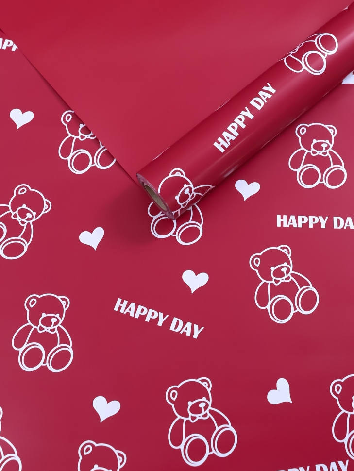 Пленка матовая 65мкм 58см х 10м Мишки красный