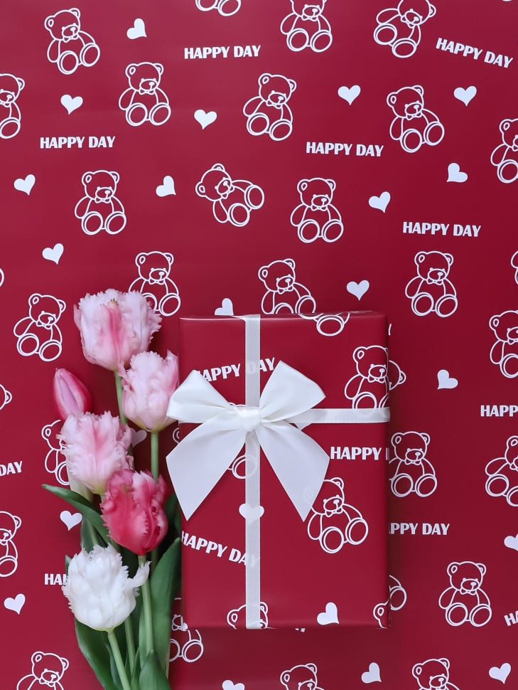 Пленка матовая 65мкм 58см х 10м Мишки красный