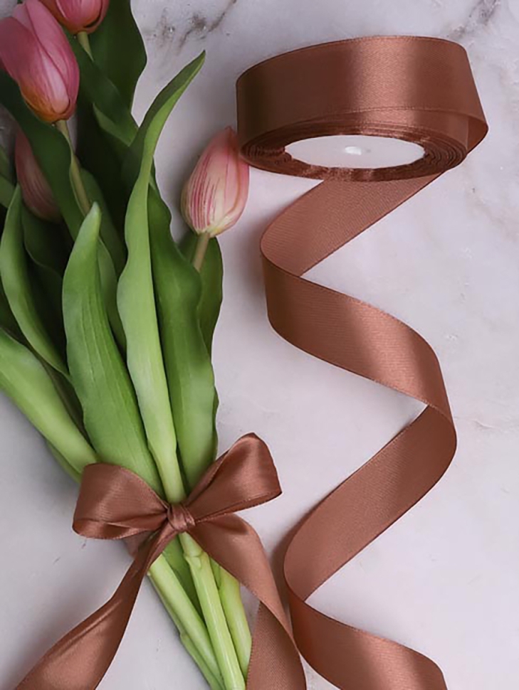 Лента атласная 25мм х 25 ярд JD коричневый светлый Лента атласная 25мм х 25 ярд JD коричневый светлый