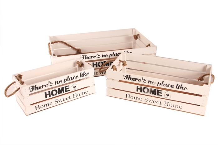 Ящик деревянный интерьерный набор 3шт 50х30х12см "Home" верев ручки белый Ящик деревянный интерьерный набор 3шт 50х30х12см "Home" верев ручки белый