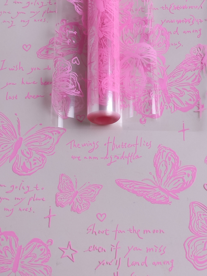 Пленка цветная Бабочки 70см розовый Пленка цветная Бабочки 70см розовый