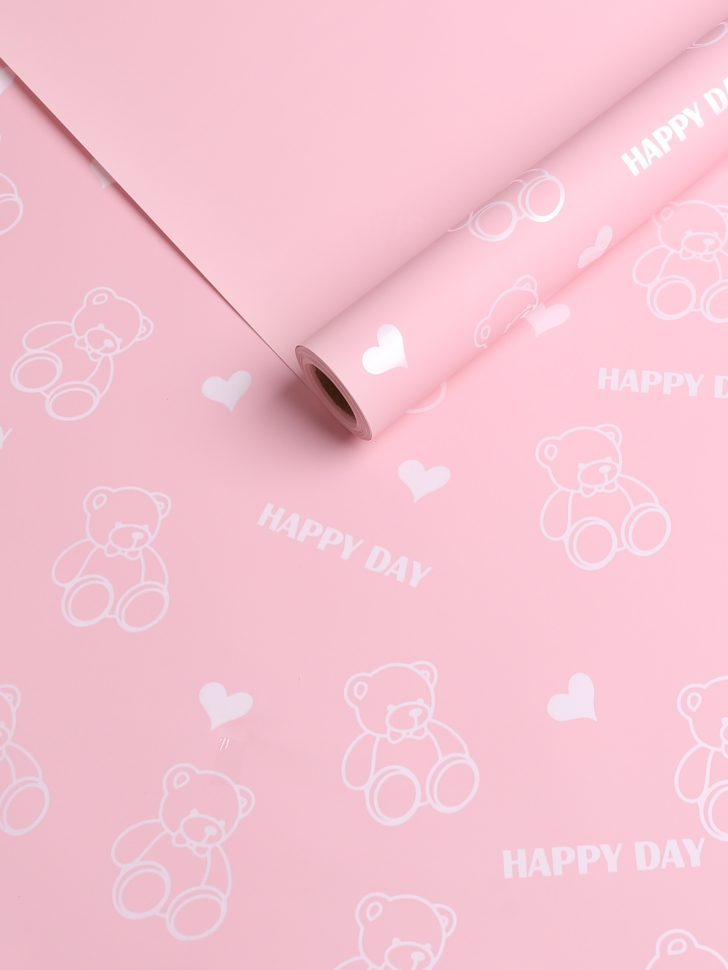 Пленка матовая 65мкм 58см х 10м Мишки розовый