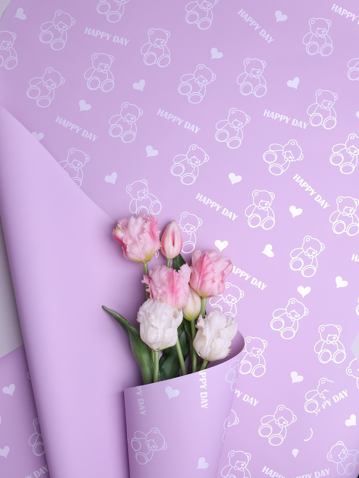 Пленка матовая 65мкм 58см х 10м Мишки сиреневый Пленка матовая 65мкм 58см х 10м Мишки сиреневый
