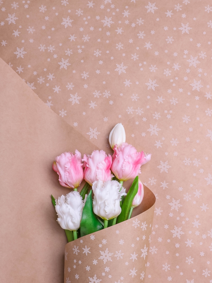 Бумага крафт 70г/м2, 70см x 10м, Снежинка NEW, белый