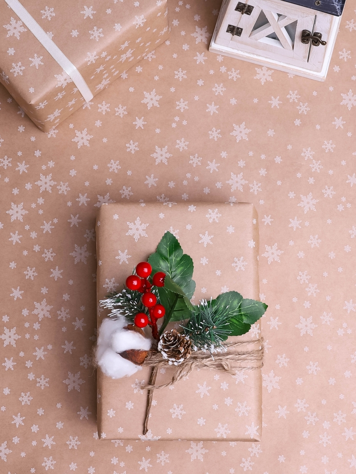 Бумага крафт 70г/м2, 70см x 10м, Снежинка NEW, белый