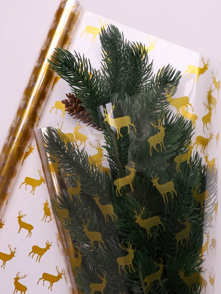 Пленка цветная Северные олени 70см золото
