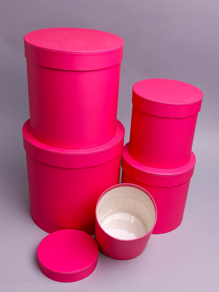 Коробка цилиндр набор из 5шт К d21хh21 - d12хh12см розовый яркий