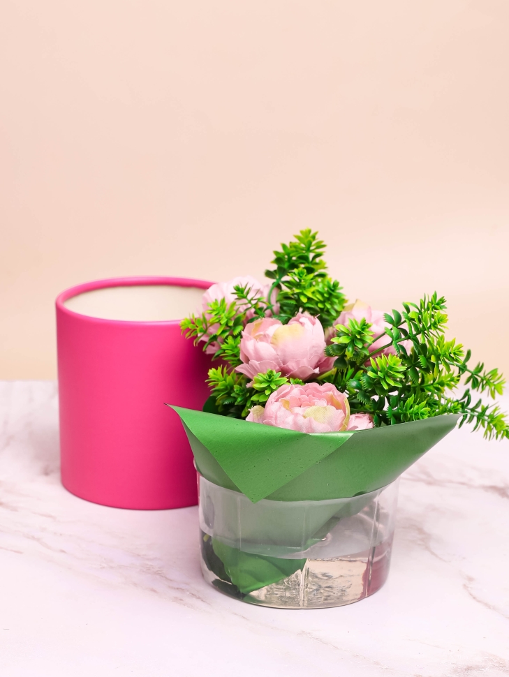 Коробка цилиндр набор из 5шт К d21хh21 - d12хh12см розовый яркий