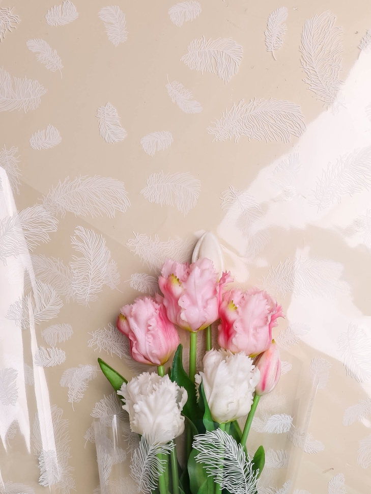 Пленка цветная 60см Перышки белый Пленка цветная 60см Перышки белый