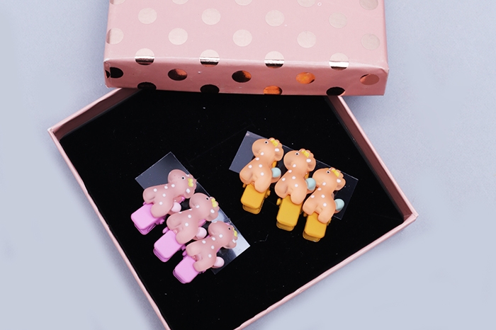 Зажимы набор из 6 шт, Жираф 2х0,8 розовый/оранжевый