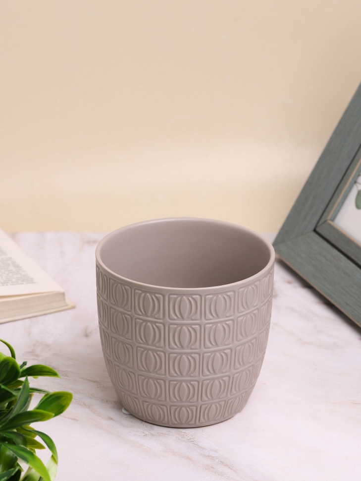 Кашпо керамика 12х12х11см LZL 5-21 серый Кашпо керамика 12х12х11см LZL 5-21 серый