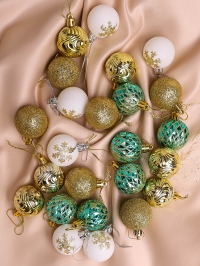 Игрушка елочная Шар  d4см набор 24шт Сияние зеленый/белый/золото