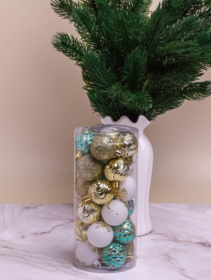 Игрушка елочная Шар d4см набор 24шт Сияние зеленый/белый/золото Игрушка елочная Шар d4см набор 24шт Сияние зеленый/белый/золото