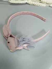 Ободок О-095 13х15х3,5см зайчик с бантом бежевый/голубой