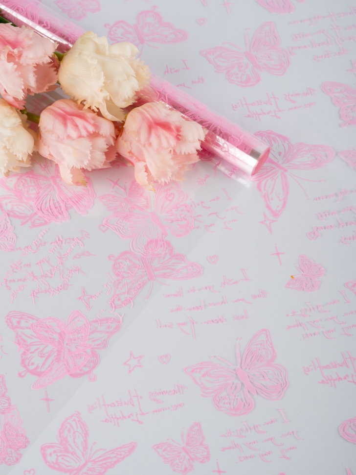 Пленка цветная Бабочки 70см розовый жемчуг