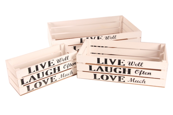 Ящик деревянный интерьерный набор 3шт 50х30х12см  "Live" белый