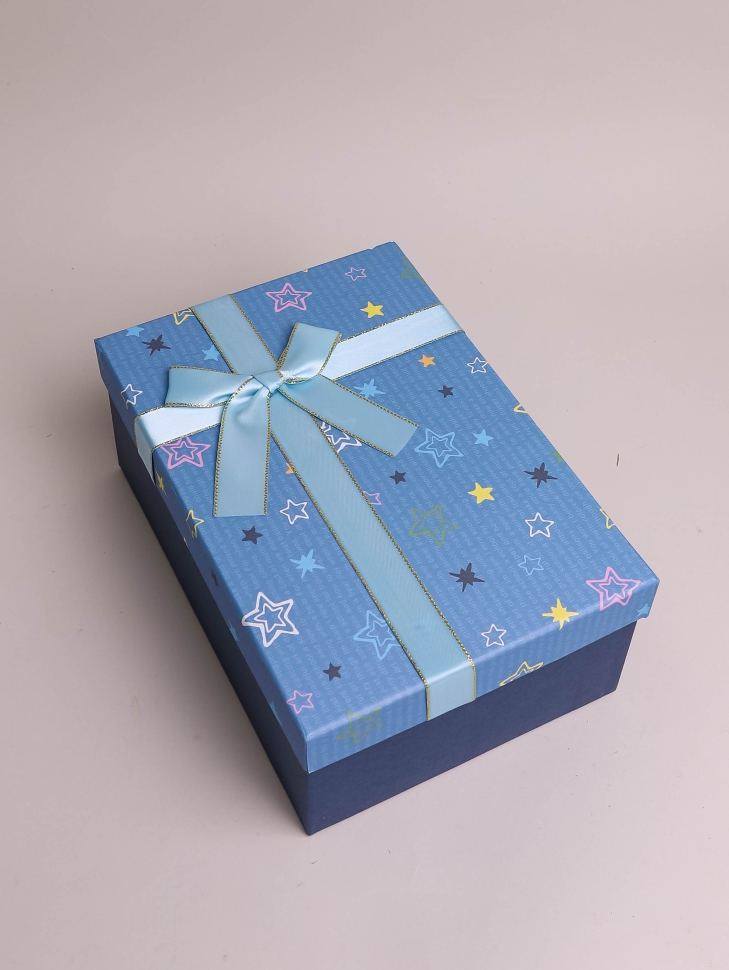 Коробка прямоугольник набор из 3шт 23х16х9см звезды с бантом голубой Коробка прямоугольник набор из 3шт 23х16х9см звезды с бантом голубой