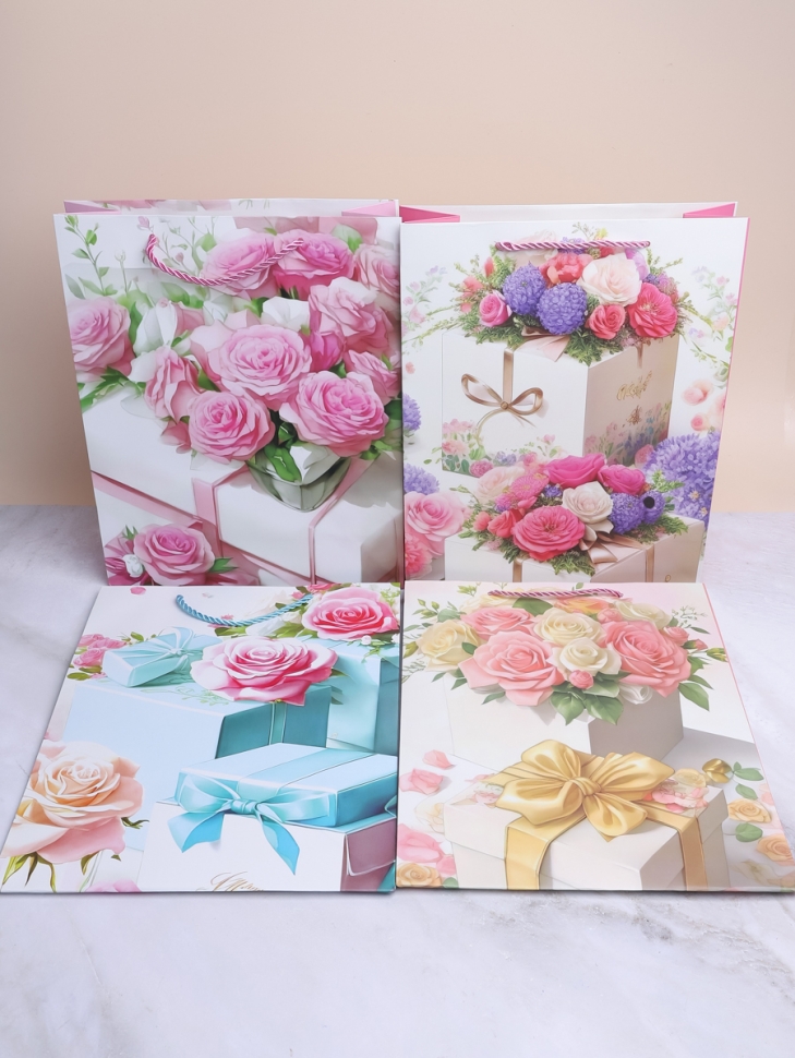 Сумочка подарочная 26х32x10см 530-113 цветы микс