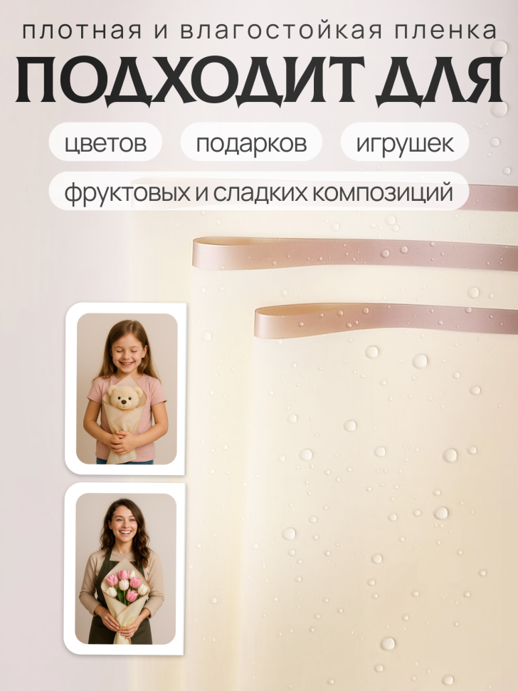 Пленка матовая 58смх58см 10 листов 50мкм кант Розовое золото, кремовый Пленка матовая 58смх58см 10 листов 50мкм кант Розовое золото, кремовый