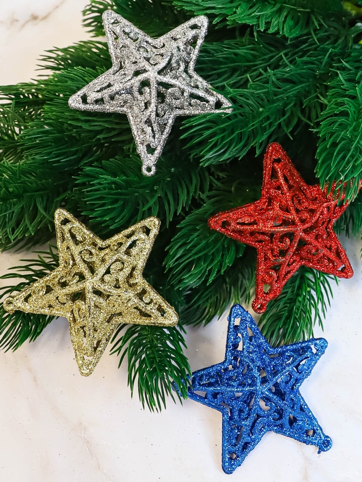 Игрушка елочная набор 4шт 8,5х3см ажурная Звезда