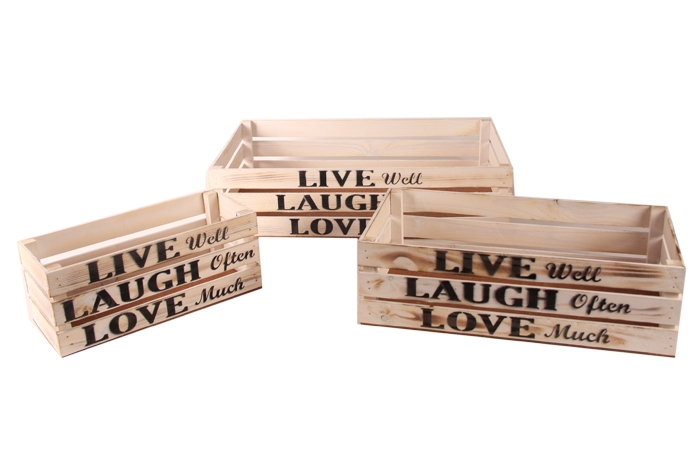 Ящик деревянный интерьерный набор 3шт 50х30х12см  "Live" белый винтаж