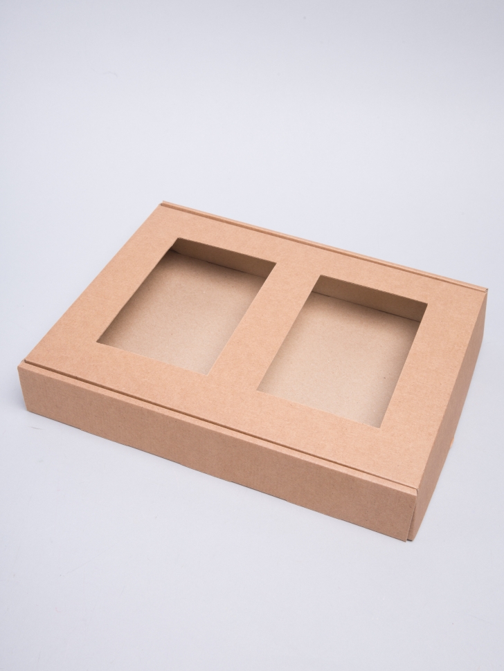 Коробка самосборная 25х31х5см прямоугольник 2 окна микрогофра Коробка самосборная 25х31х5см прямоугольник 2 окна микрогофра