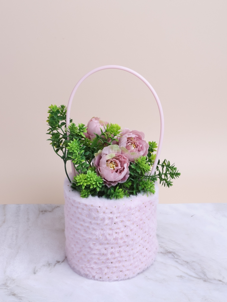 Коробка для цветов Цилиндр набор из 3шт. 16х14см Нежность горошек розовый