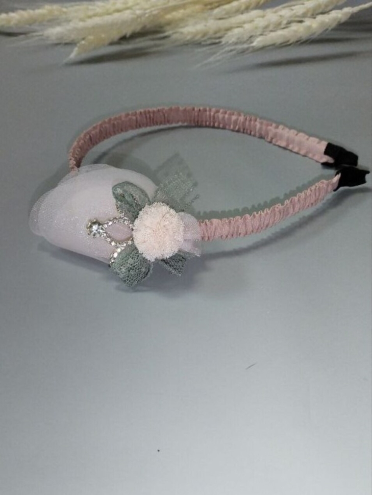 Ободок О-104 14х14х4,5см с лепестками розовый/серый Ободок О-104 14х14х4,5см с лепестками розовый/серый