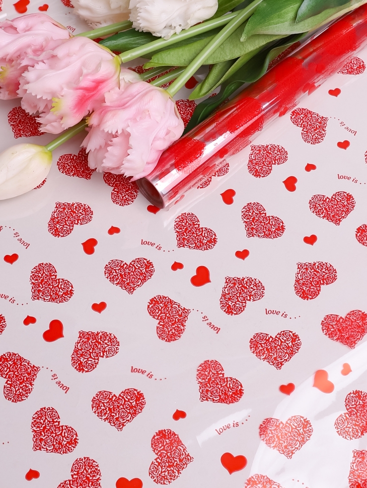 Пленка цветная Сердца Love is 70см красный Пленка цветная Сердца Love is 70см красный